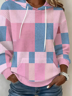 Winter Hoodie Damen rosa blau – kuscheliger Waffel Look