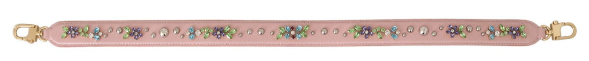 Dolce & Gabbana Rosa Leder Crystal Stud Accessoire Schulterriemen