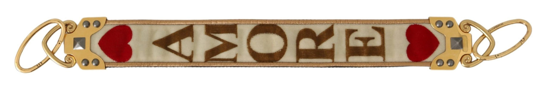 Dolce & Gabbana Gold Weißes Textilleder AMORE Schulterriemen