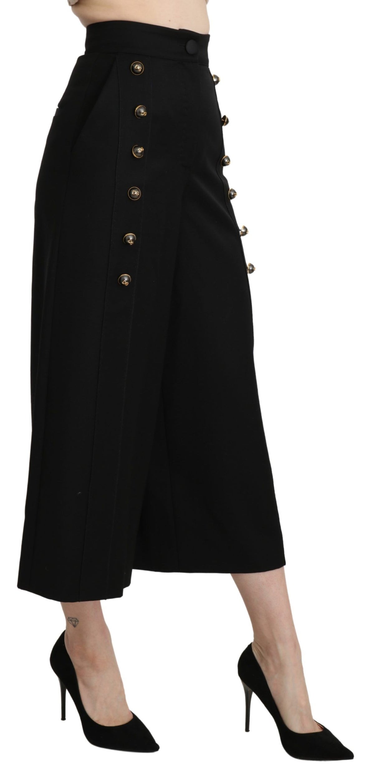 Dolce & Gabbana Schwarze Hose mit weitem Wollbein und verkürztem Bein