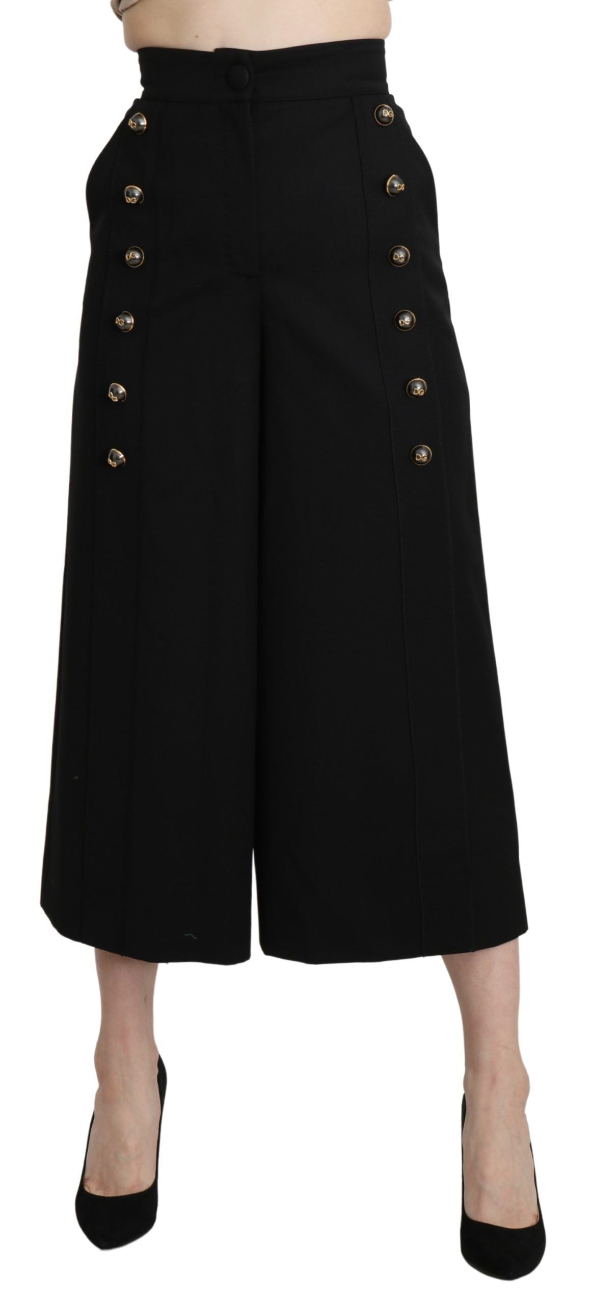 Dolce & Gabbana Schwarze Hose mit weitem Wollbein und verkürztem Bein