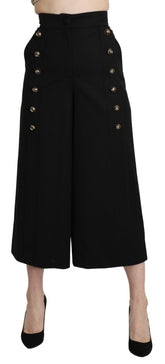 Dolce & Gabbana Schwarze Hose mit weitem Wollbein und verkürztem Bein