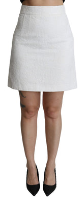 Dolce & Gabbana Weißer geblümter Mini-Brokatrock mit hoher Taille
