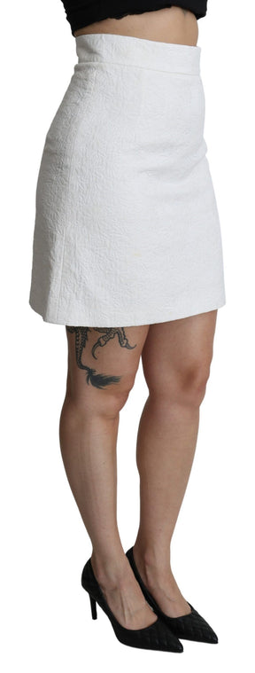 Dolce & Gabbana Weißer geblümter Mini-Brokatrock mit hoher Taille