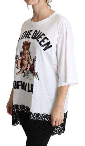 Dolce & Gabbana Weißer Engel Druck Baumwolle Rundhalsausschnitt Shirt Tops
