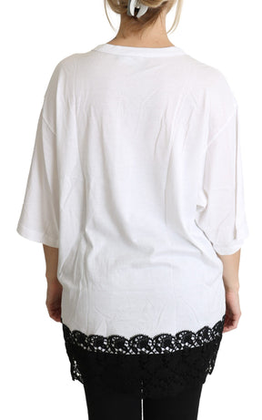 Dolce & Gabbana Weißer Engel Druck Baumwolle Rundhalsausschnitt Shirt Tops