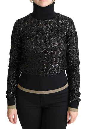 Dolce & Gabbana Schwarzer Rollkragenpullover mit Pailletten