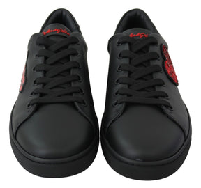 Dolce & Gabbana Schwarz Leder Liebe Herz Turnschuhe Damen Schuhe