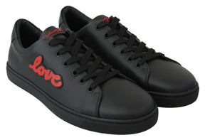 Dolce & Gabbana Schwarz Leder Liebe Herz Turnschuhe Damen Schuhe