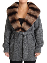 Dolce & Gabbana Graue Strickjacke Pelzmantel Kaschmirjacke