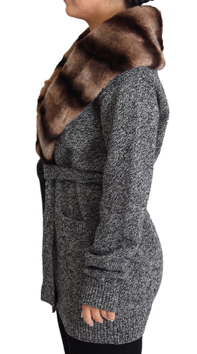 Dolce & Gabbana Graue Strickjacke Pelzmantel Kaschmirjacke