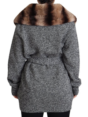 Dolce & Gabbana Graue Strickjacke Pelzmantel Kaschmirjacke