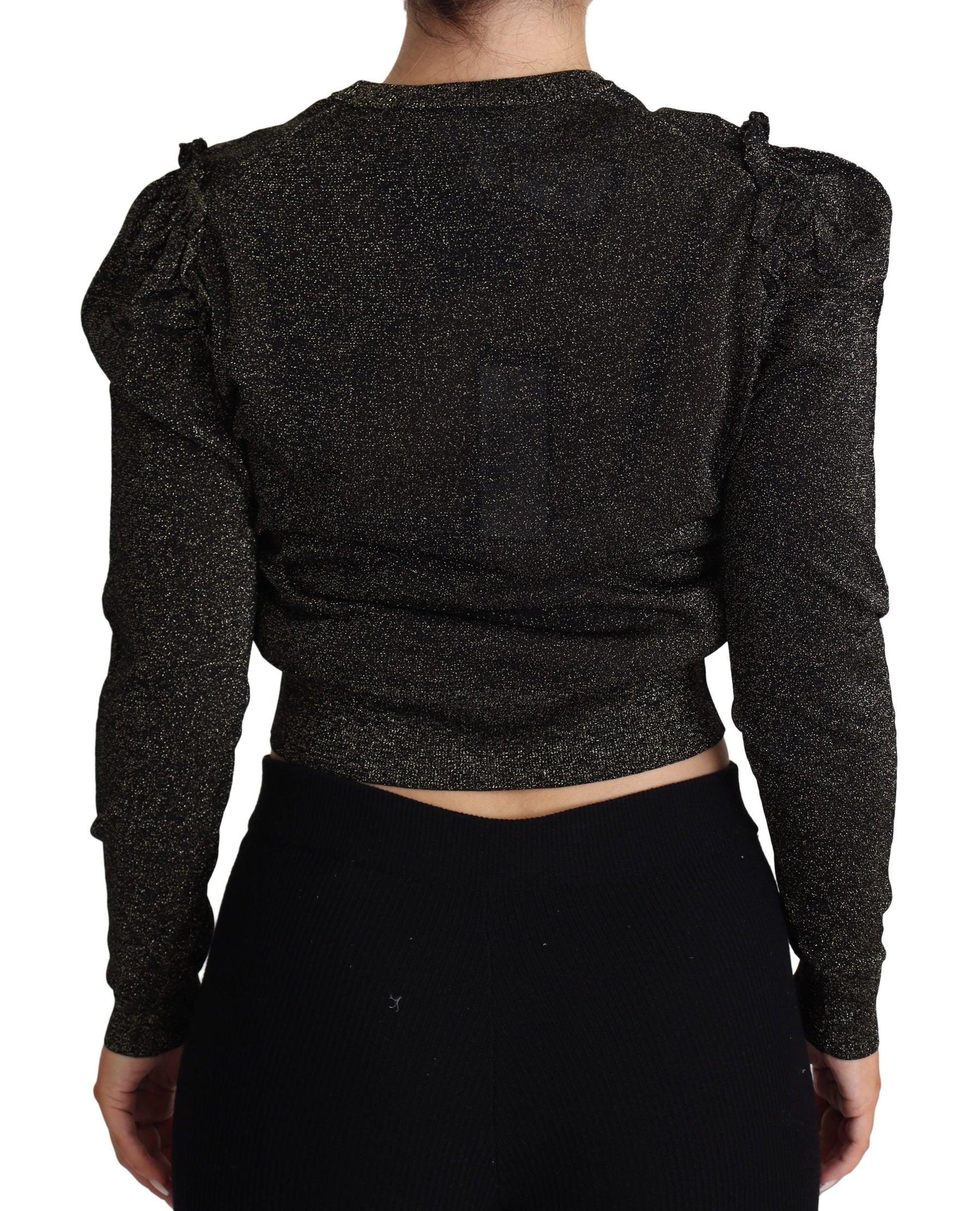 Dolce & Gabbana Schwarz Gold Cropped Damen Pullover Sweater