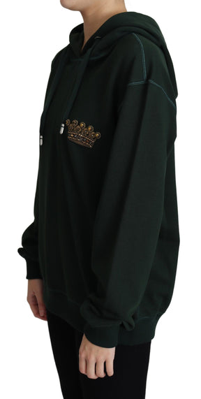 Dolce & Gabbana Dunkelgrüner Hoodie mit Kronenstickerei