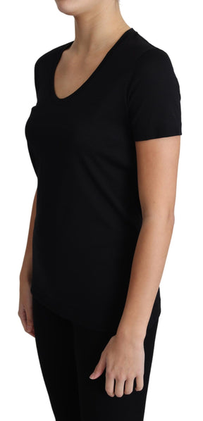 Dolce & Gabbana Schwarzes T-Shirt mit Rundhalsausschnitt und kurzen Ärmeln aus Wolle