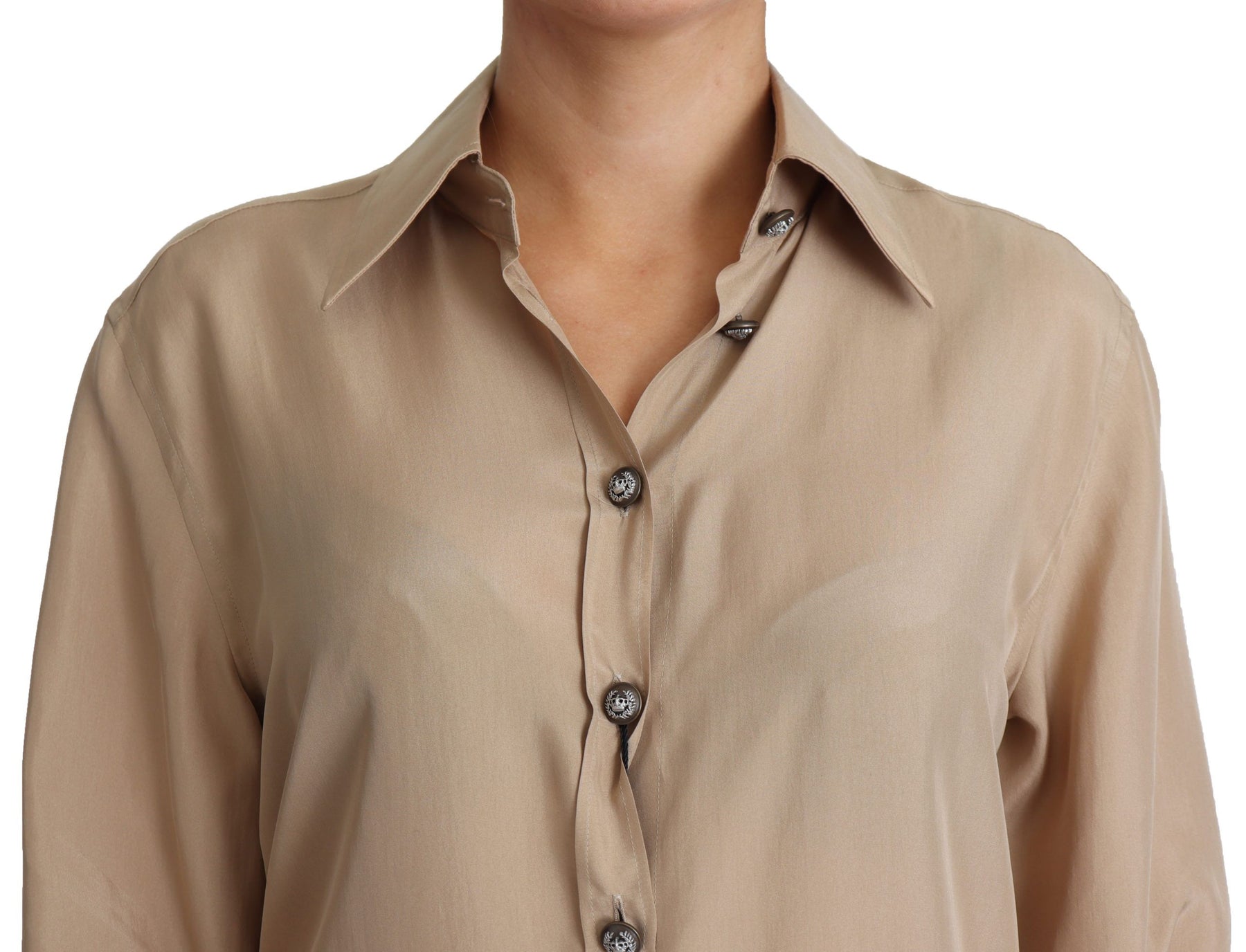 Dolce & Gabbana Beige Seidenhemd Dekorative Knöpfe Top
