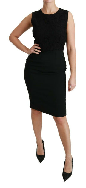Dolce & Gabbana Schwarzes Kleid aus geblümter Spitze im Etuikleid