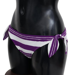 Dolce & Gabbana Lila Weiß Streifen Beachwear Bikini Unterteil