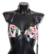 Dolce & Gabbana Mehrfarbig gestreifte Bikini-Oberteile mit Rosendruck in Bademode