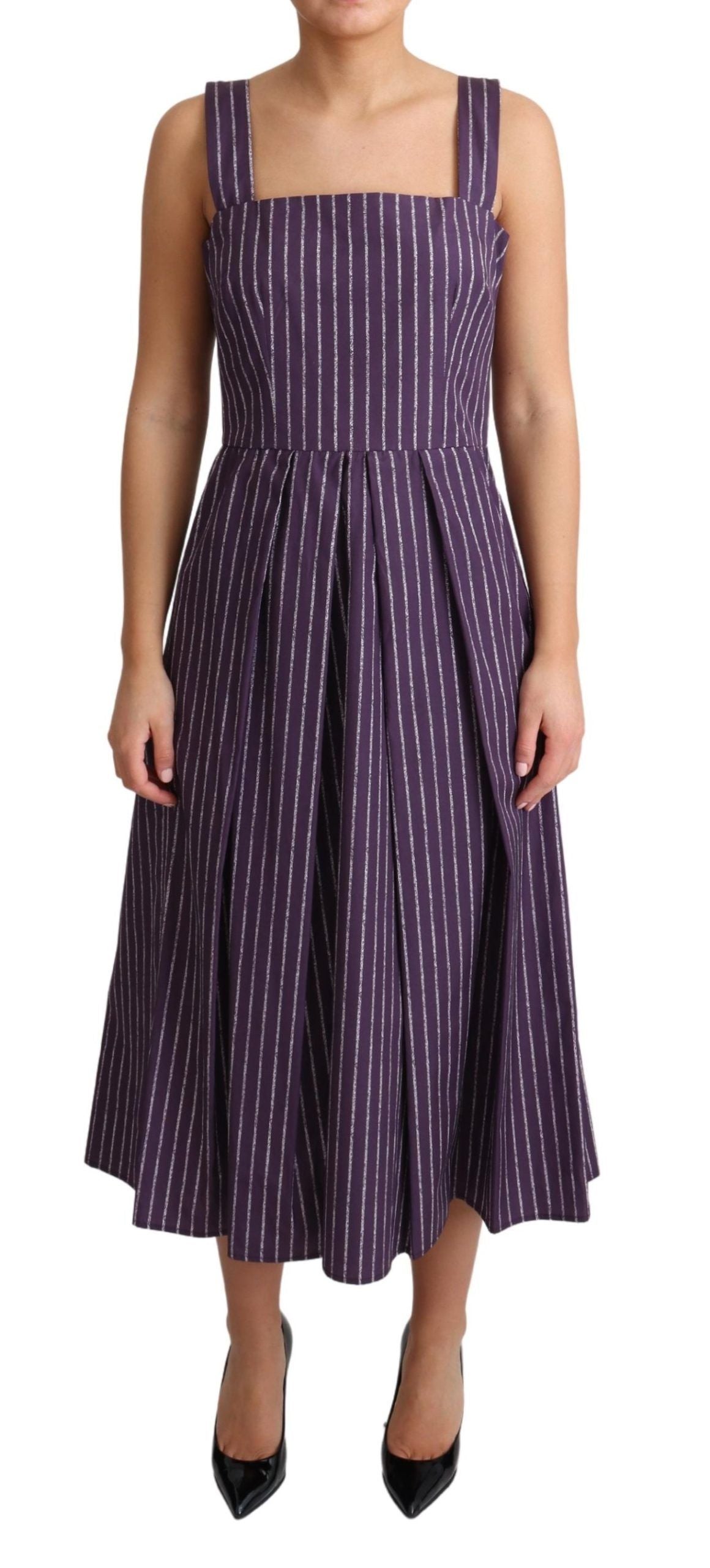 Dolce & Gabbana Lila gestreiftes Stretchkleid aus Baumwolle in A-Linie