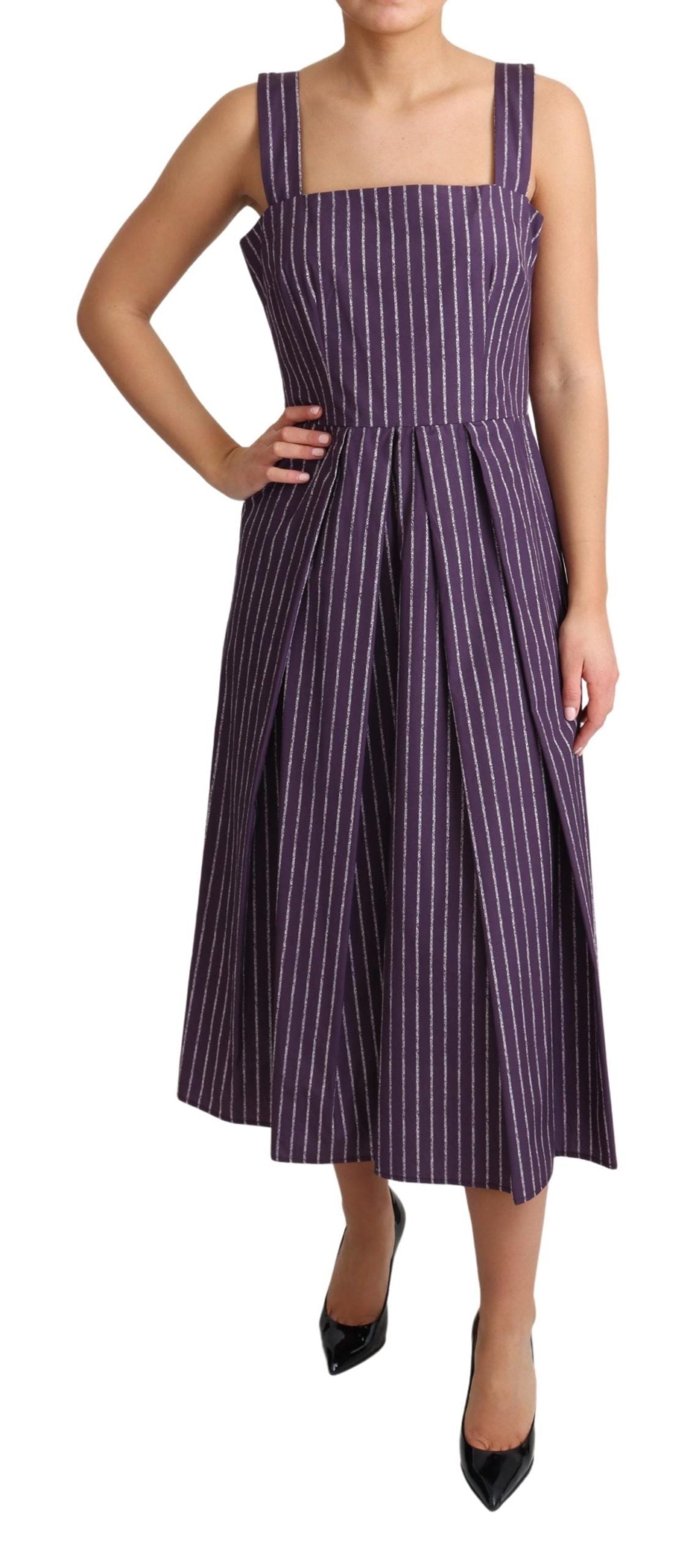 Dolce & Gabbana Lila gestreiftes Stretchkleid aus Baumwolle in A-Linie