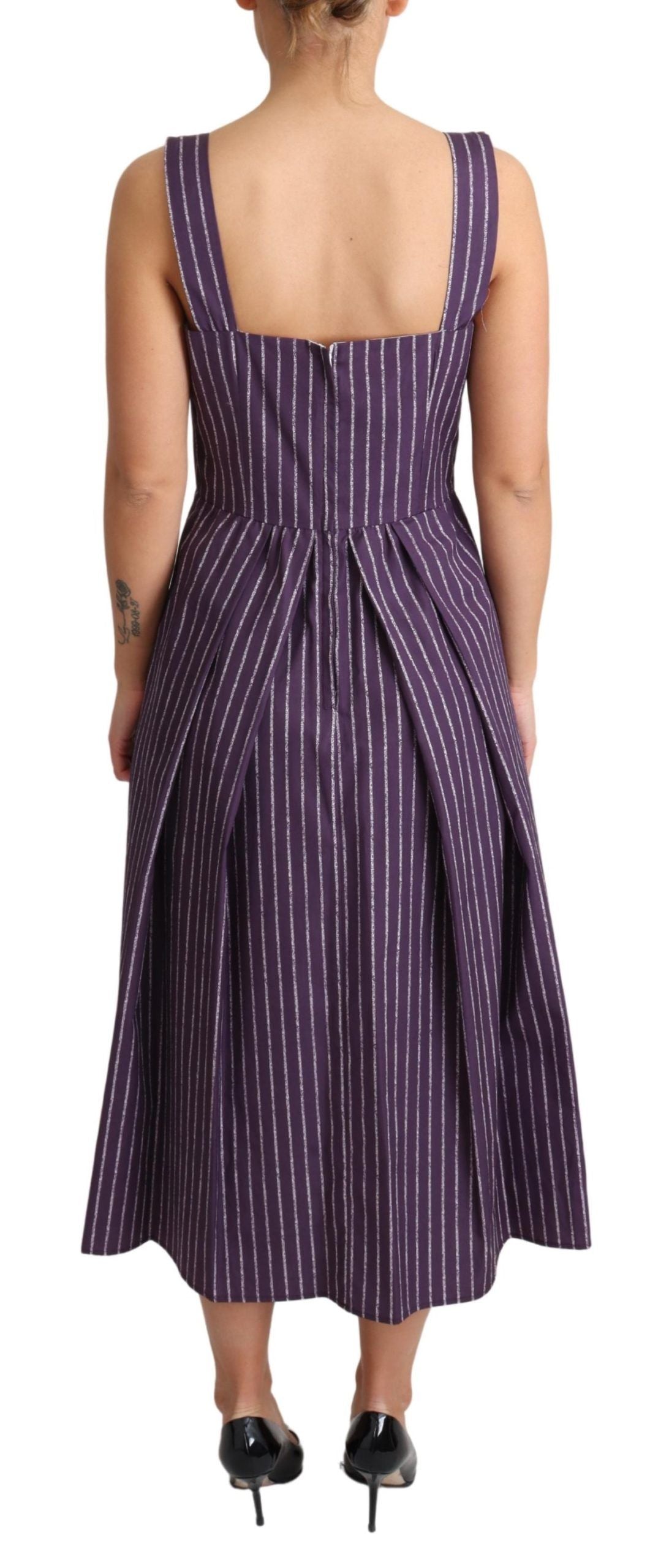 Dolce & Gabbana Lila gestreiftes Stretchkleid aus Baumwolle in A-Linie