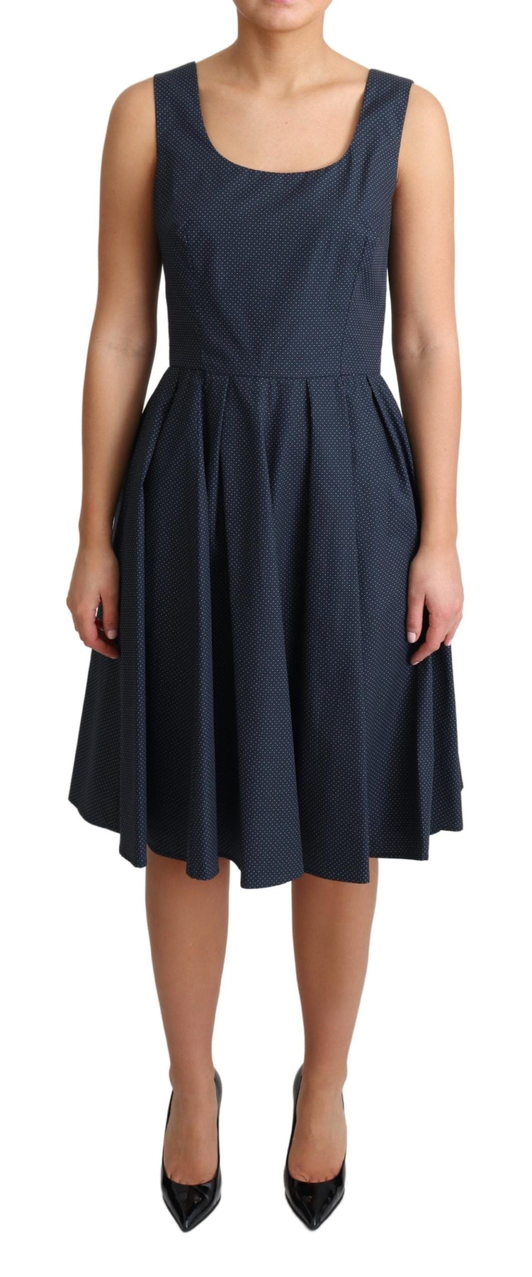 Dolce & Gabbana Blaues gepunktetes A-Linien-Kleid aus Baumwolle