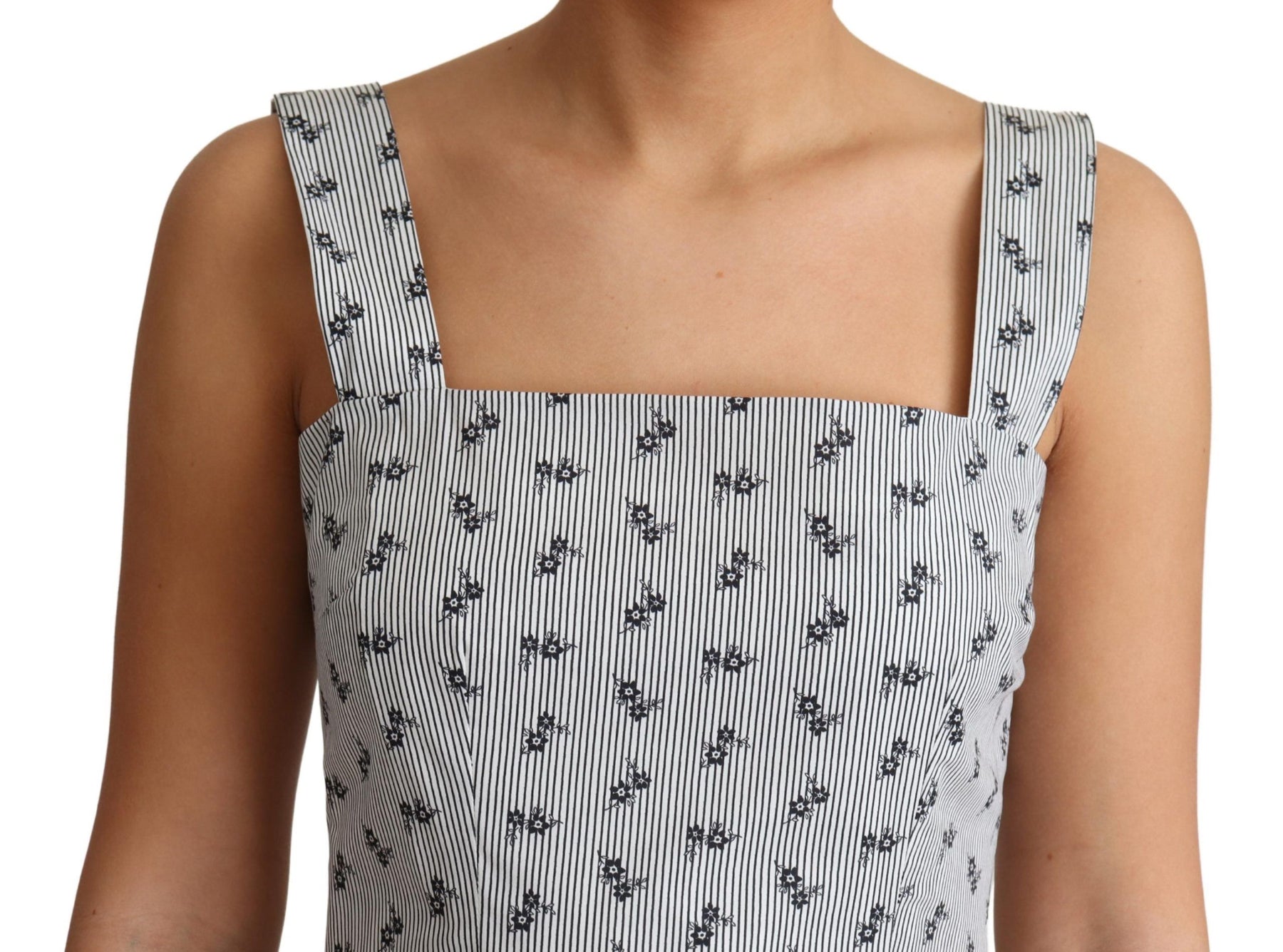 Dolce & Gabbana Blau Weiß Geblümtes Baumwollkleid in A-Linie