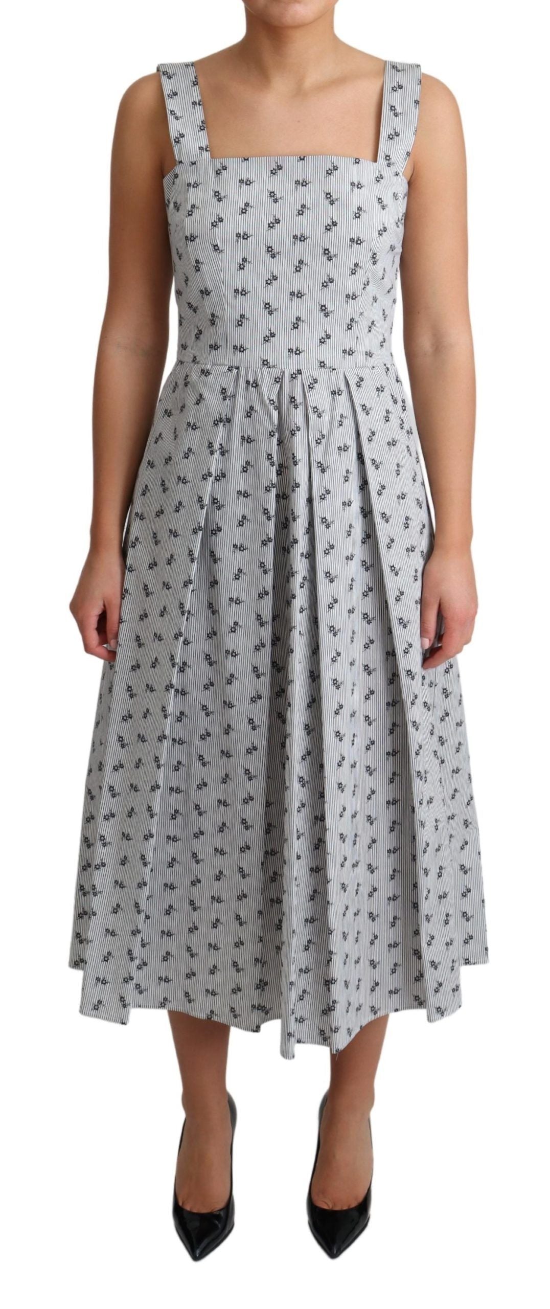 Dolce & Gabbana Blau Weiß Geblümtes Baumwollkleid in A-Linie