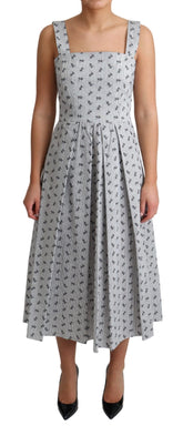 Dolce & Gabbana Blau Weiß Geblümtes Baumwollkleid in A-Linie