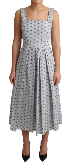 Dolce & Gabbana Blau Weiß Geblümtes Baumwollkleid in A-Linie