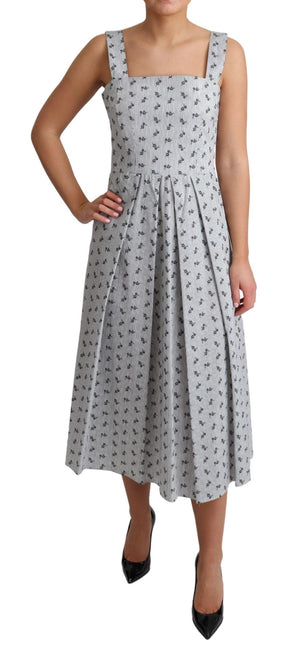 Dolce & Gabbana Blau Weiß Geblümtes Baumwollkleid in A-Linie