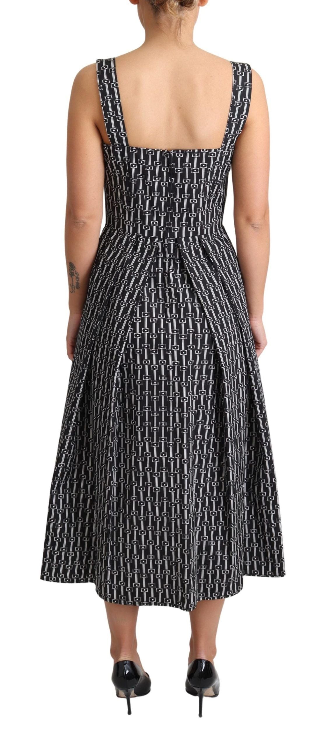 Dolce & Gabbana Schwarz-weiß gemustertes Baumwollkleid in A-Linie