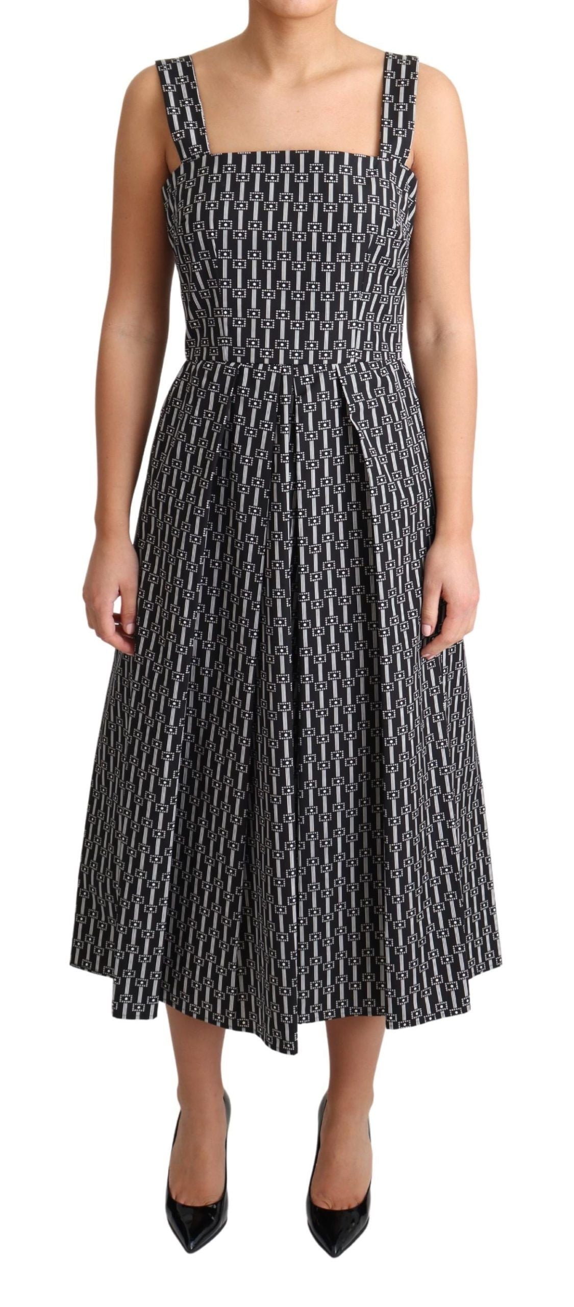 Dolce & Gabbana Schwarz-weiß gemustertes Baumwollkleid in A-Linie