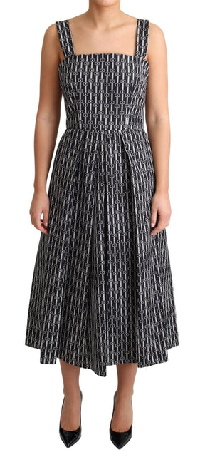 Dolce & Gabbana Schwarz-weiß gemustertes Baumwollkleid in A-Linie
