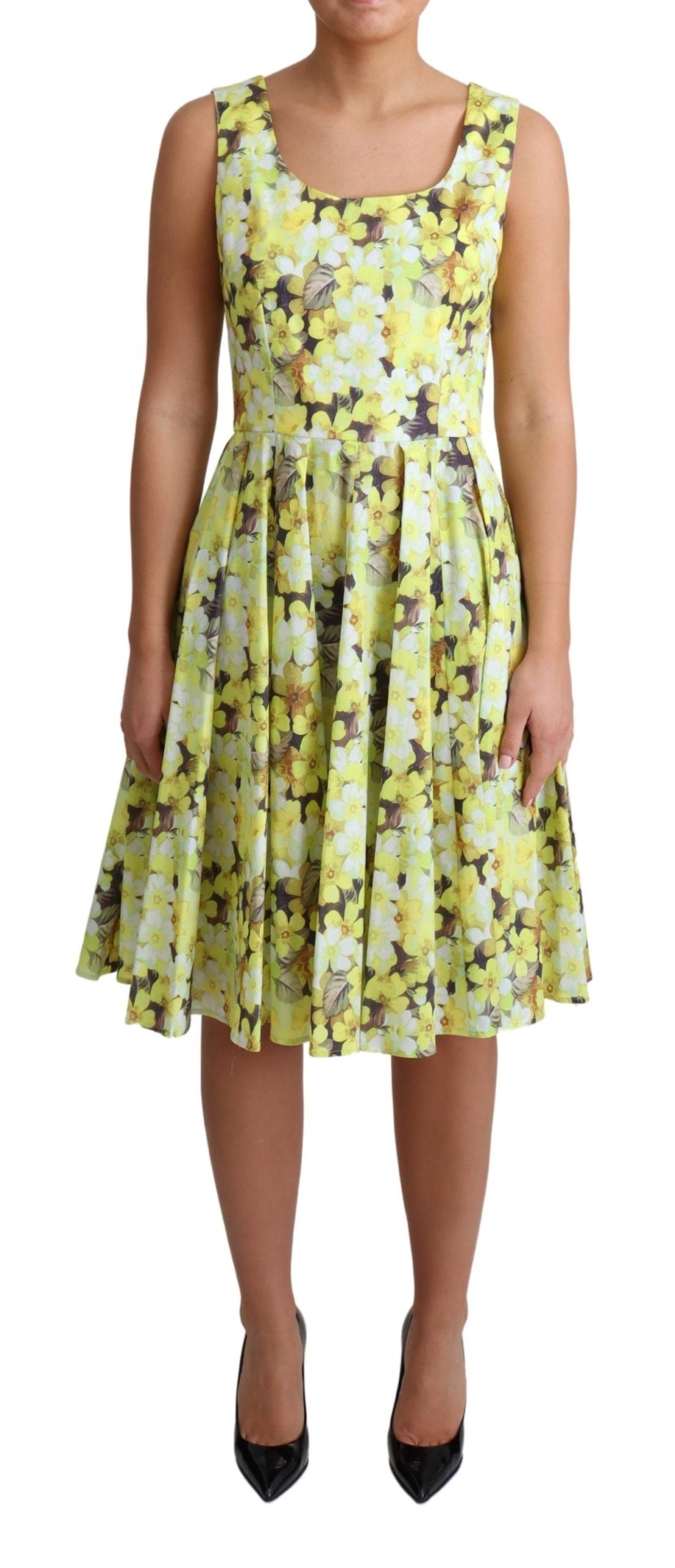 Dolce & Gabbana Gelbes geblümtes Baumwoll-Stretch-Kleid