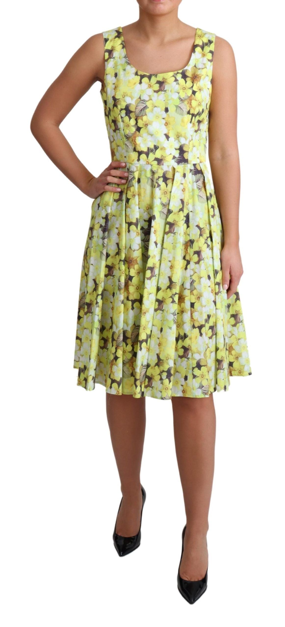 Dolce & Gabbana Gelbes geblümtes Baumwoll-Stretch-Kleid