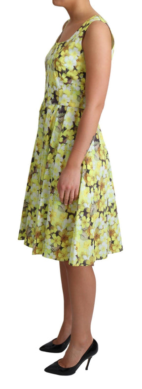 Dolce & Gabbana Gelbes geblümtes Baumwoll-Stretch-Kleid
