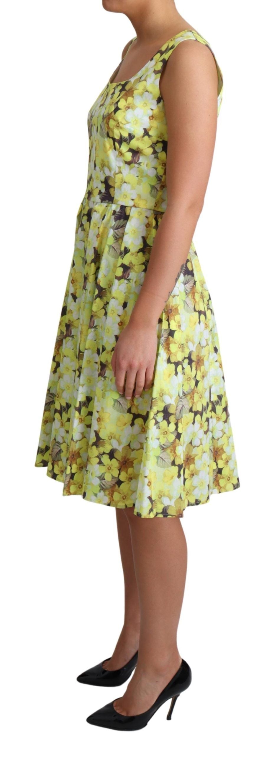 Dolce & Gabbana Gelbes geblümtes Baumwoll-Stretch-Kleid