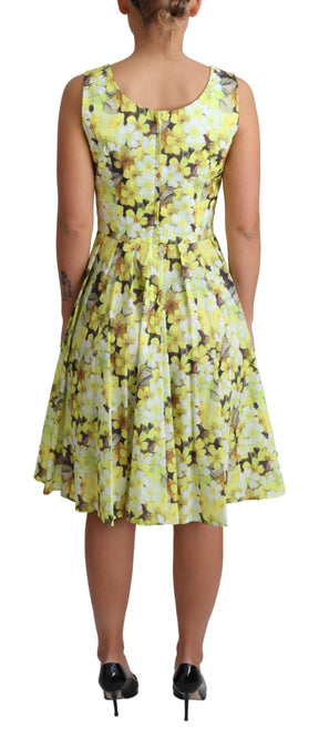 Dolce & Gabbana Gelbes geblümtes Baumwoll-Stretch-Kleid