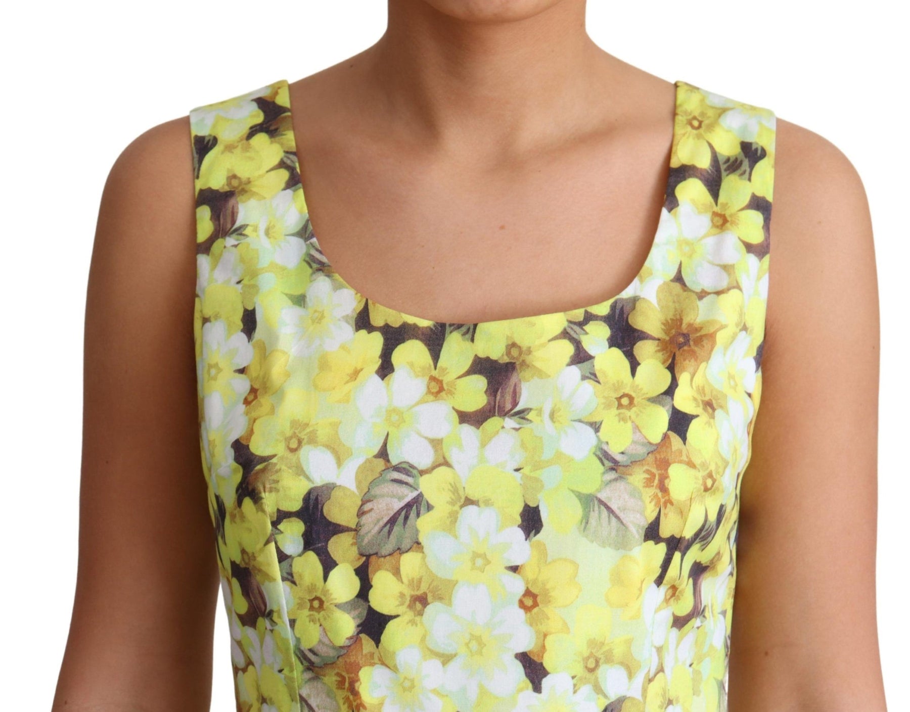 Dolce & Gabbana Gelbes geblümtes Baumwoll-Stretch-Kleid