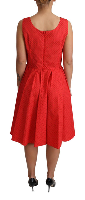 Dolce & Gabbana Rotes gepunktetes A-Linien-Kleid aus Baumwolle