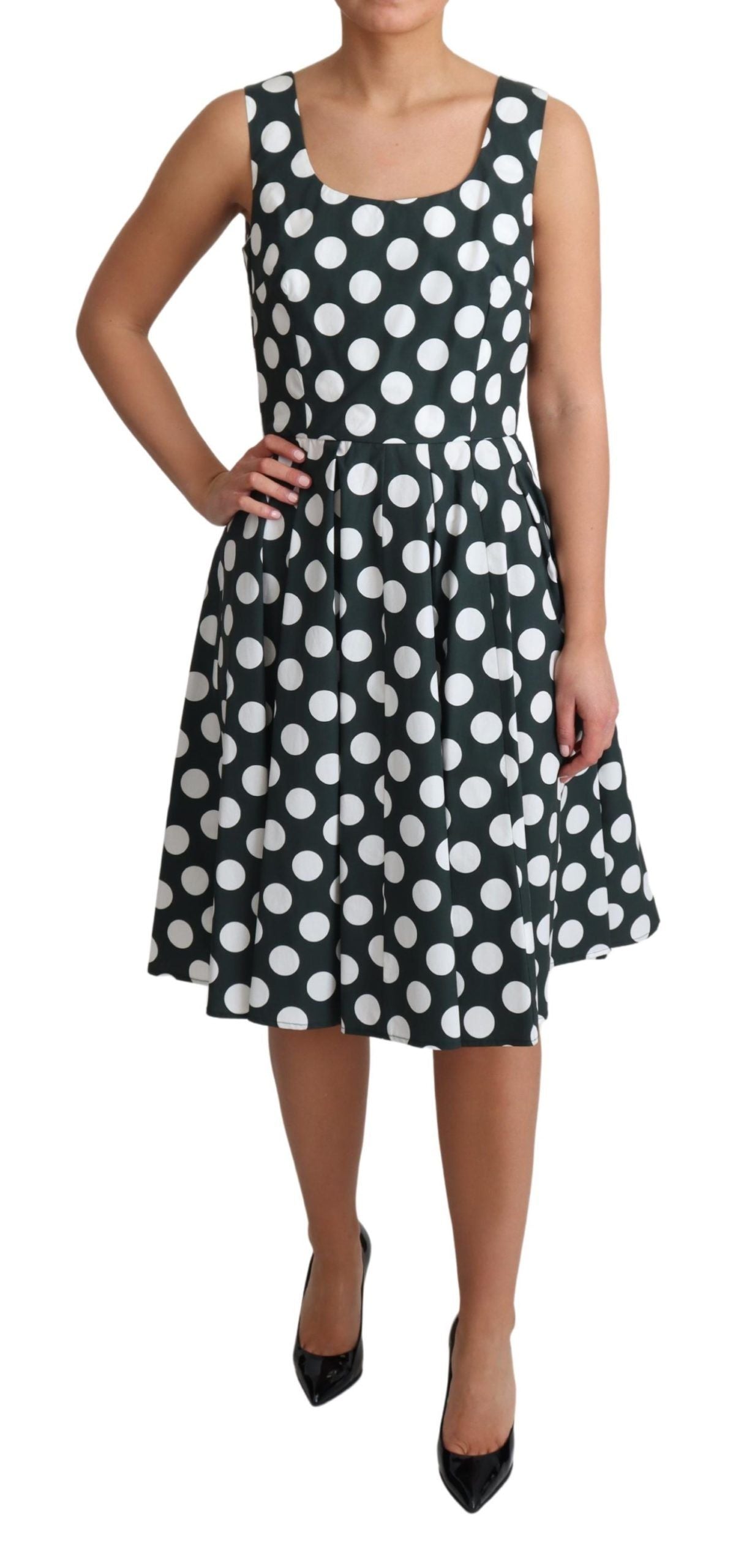 Dolce & Gabbana Grünes gepunktetes A-Linien-Kleid aus Baumwolle