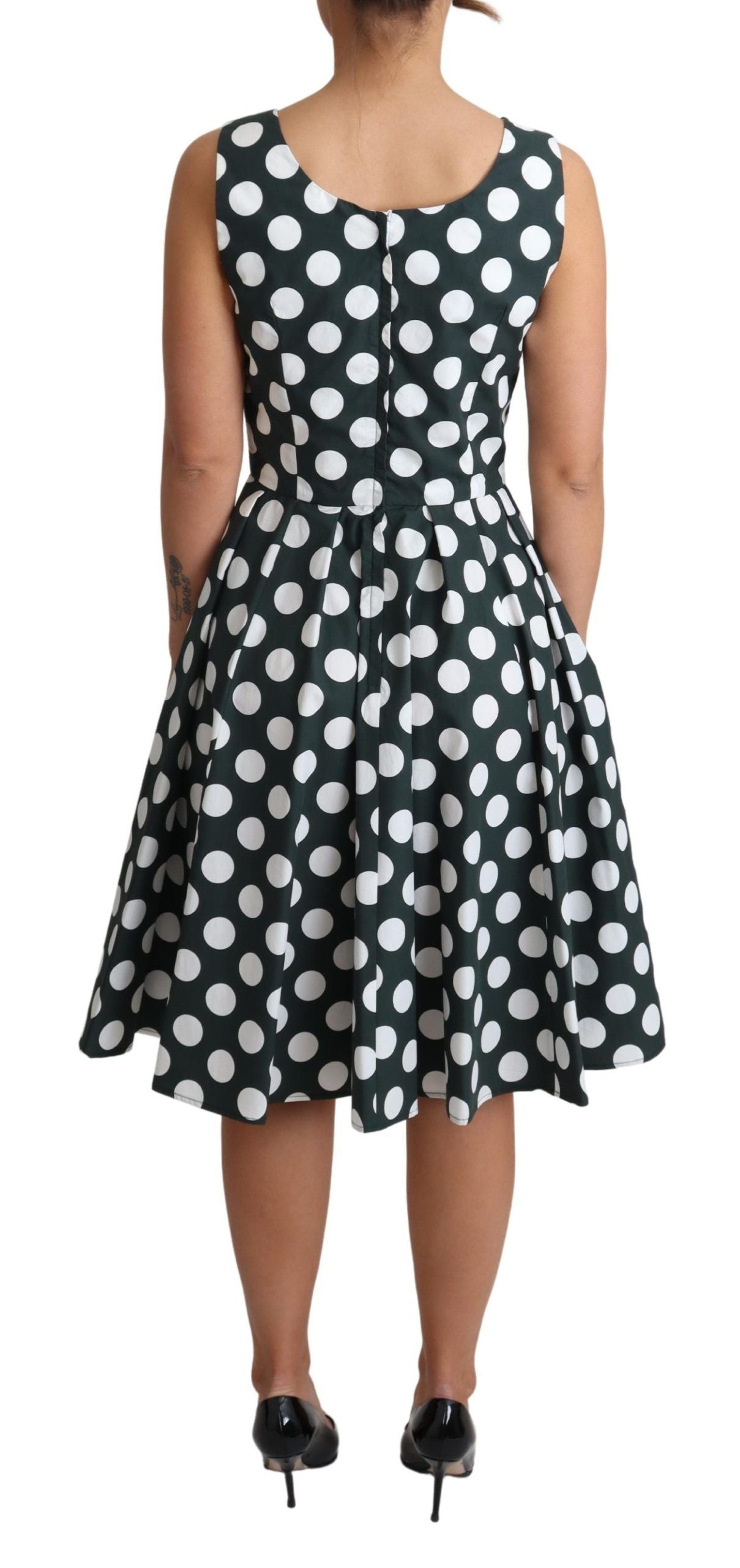 Dolce & Gabbana Grünes gepunktetes A-Linien-Kleid aus Baumwolle