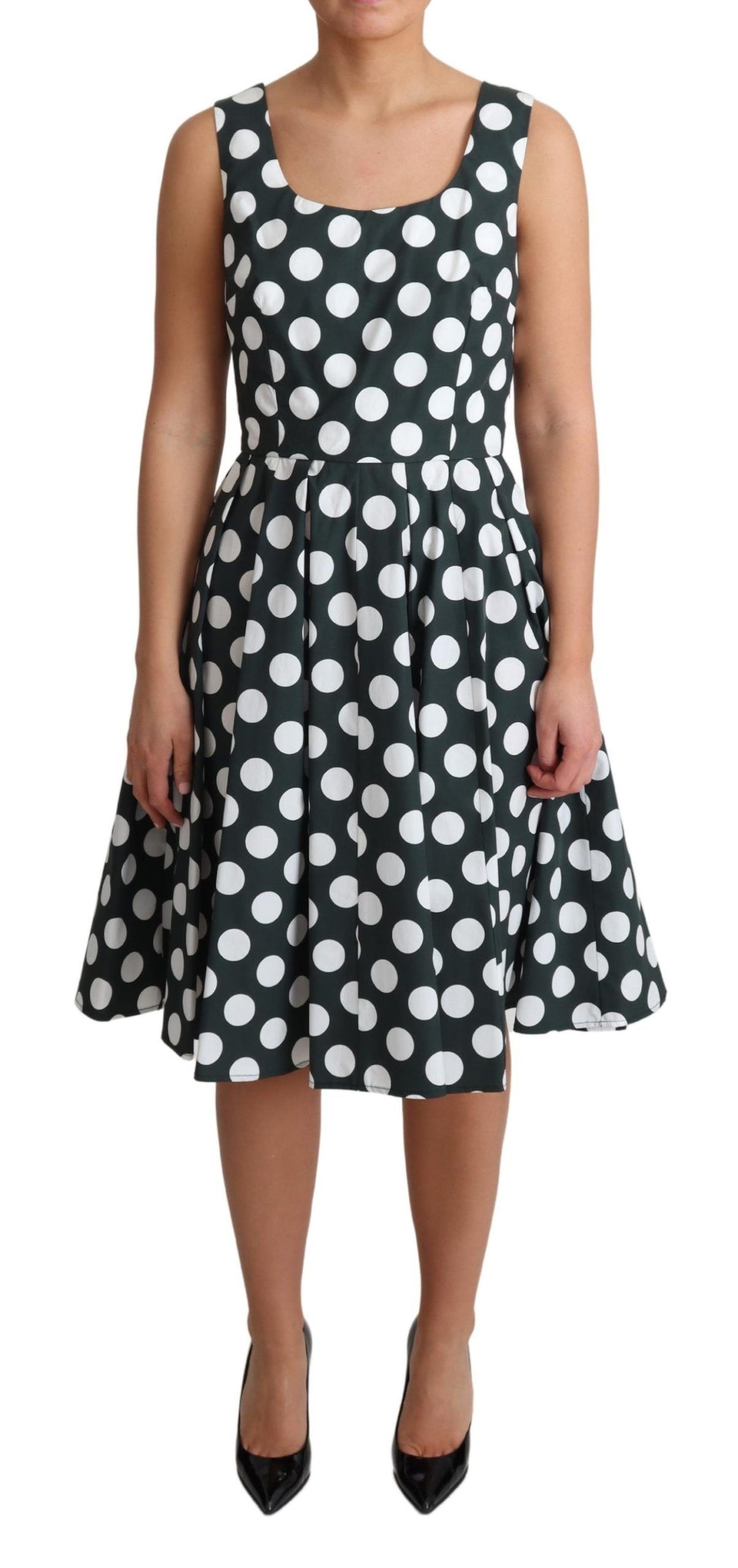 Dolce & Gabbana Grünes gepunktetes A-Linien-Kleid aus Baumwolle