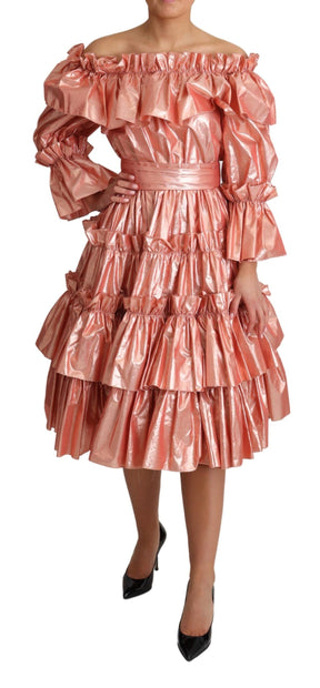 Dolce & Gabbana Rosa Rüschenkleid Seiden-Baumwoll-Kleid