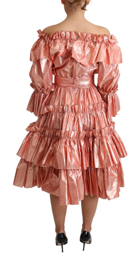 Dolce & Gabbana Rosa Rüschenkleid Seiden-Baumwoll-Kleid