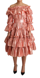 Dolce & Gabbana Rosa Rüschenkleid Seiden-Baumwoll-Kleid