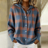 Herbst-Kuschelzeit: Blue Plaid Button Down Hoodie Sweater