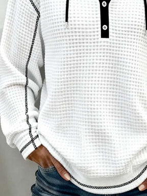Damen Winter Hoodie Pullover Colorblock Waffelstrick Weiß